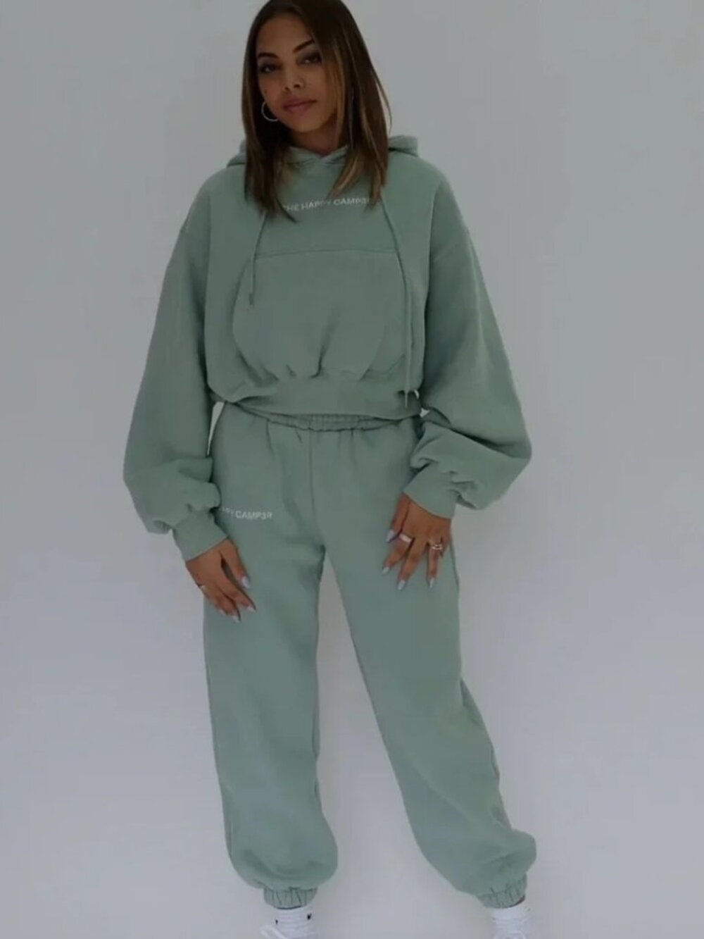 The Happy Camp3r Cloud Sweat SET Women's Size Large Sage Green Hoodie Jogger
